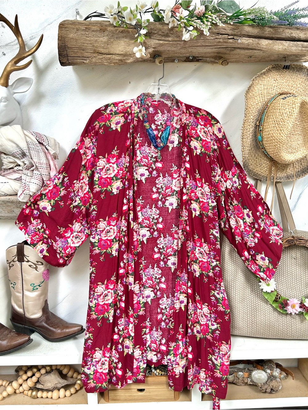 Floral Open-Front Kimono Cardi cover up robe w resort vacay beach vibe